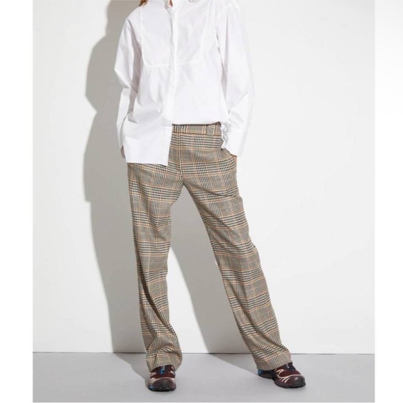 Saint Art Pants - NWT SAINT ART Nessa Tan Midrise Houndstooth Plaid Straight Wide Leg Pant Size S